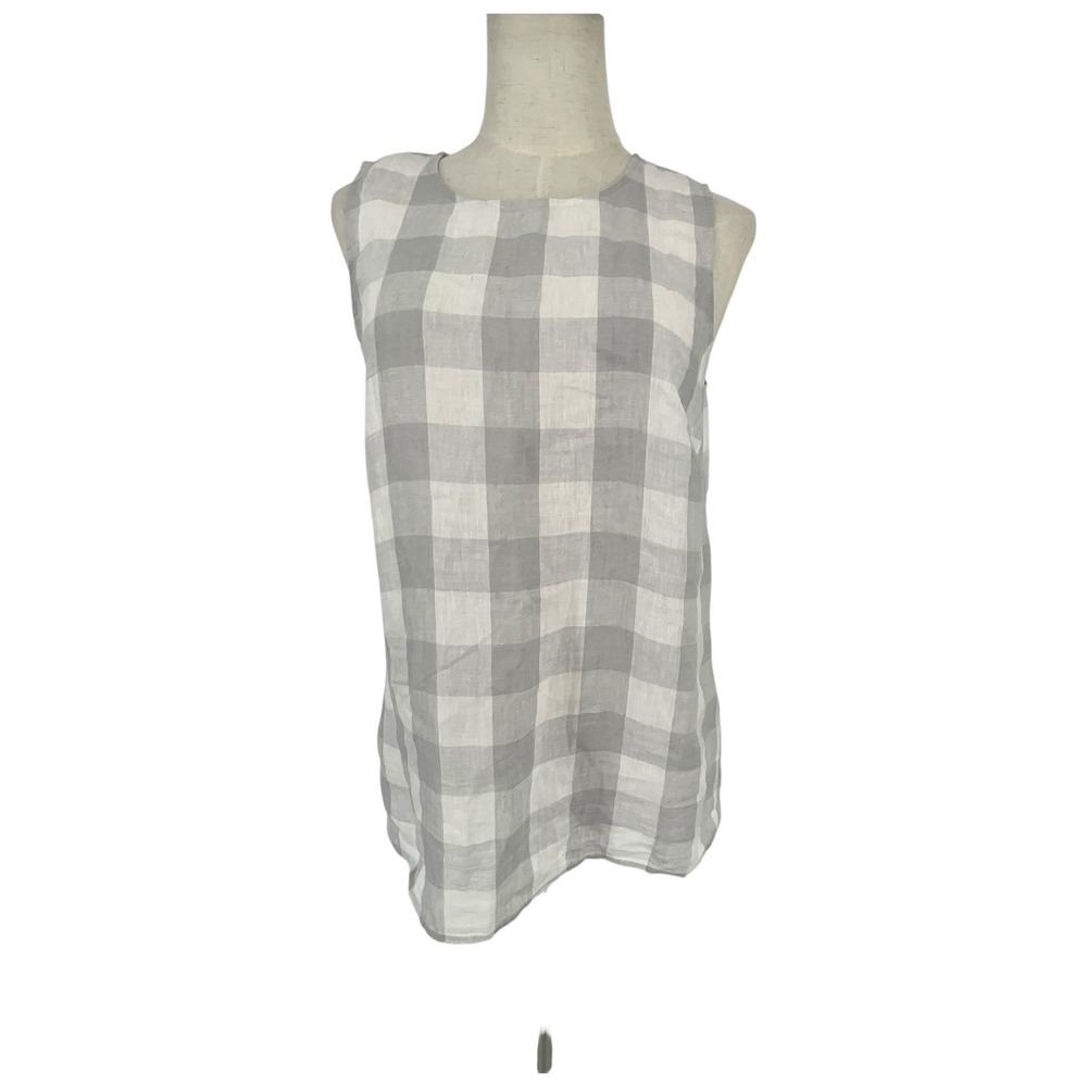 j Jill Love Linen Gingham Casual Sleeveless Button‎ Back Tunic Top Women Sz S
